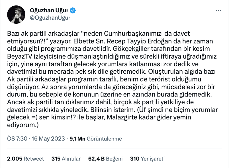 oguzhan ugur dan cumhurbaskani erdogan ve mevzular acik mikrifon aciklamasi